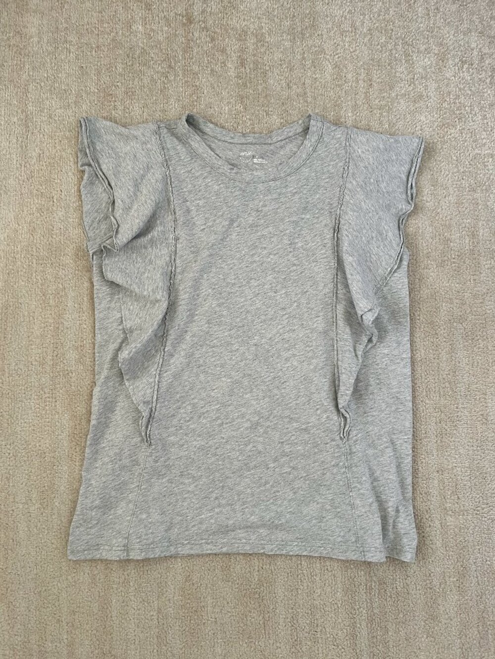 Aerie Gray Cotton Flutter Sleeve T-Shirt Ruffle Detail Top S